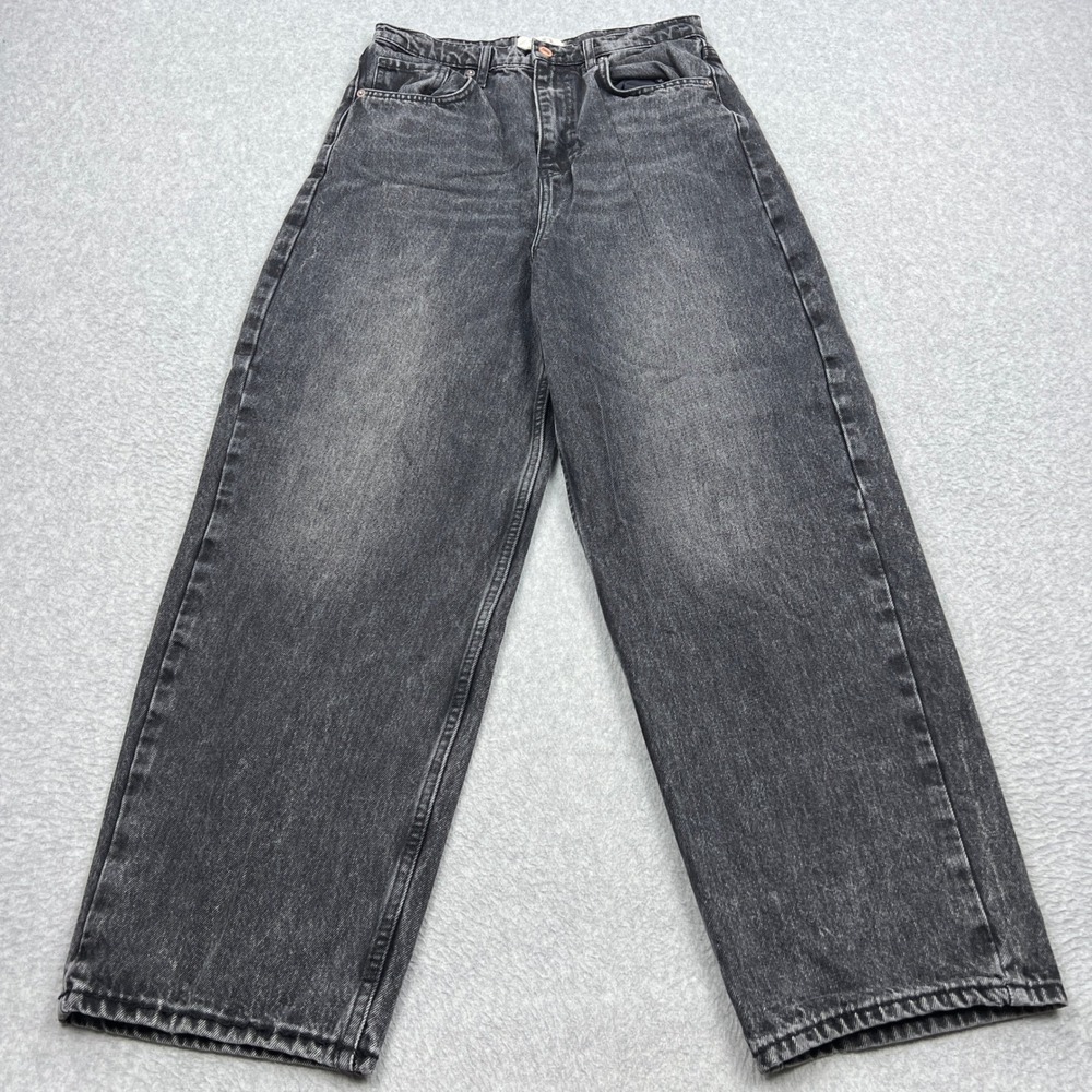 We The Free Frank Dad Jean Womens 28 Black Acid Wash High Rise Wide Leg Baggy